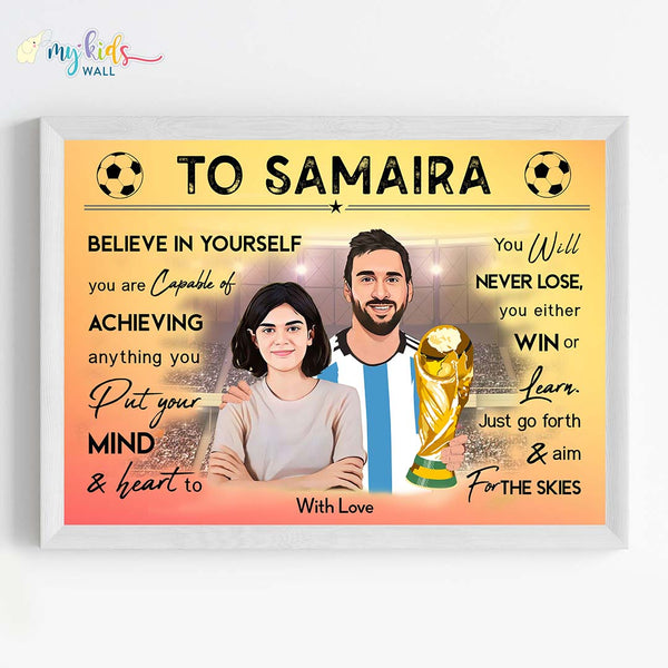 Load image into Gallery viewer, &#39;Football Champ with Messi&#39; Personalized Motivational Portrait (Framed) New
