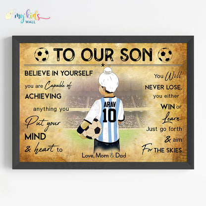 Football Player Sikh Boy Personalized Motivational Wall Art (Framed)