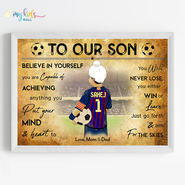 Load image into Gallery viewer, &#39;Football Player&#39; Sikh Boy Personalized Motivational Wall Art (Framed)
