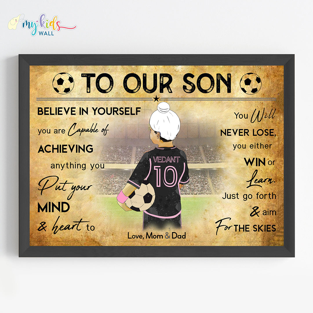 Football Player Sikh Boy Personalized Motivational Wall Art (Framed)