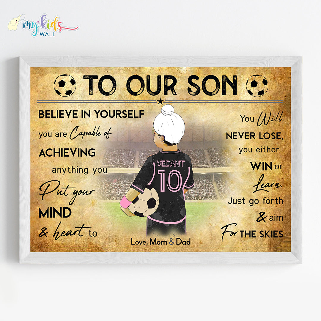 Football Player Sikh Boy Personalized Motivational Wall Art (Framed)