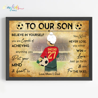 Football Player Sikh Boy Personalized Motivational Wall Art (Framed)