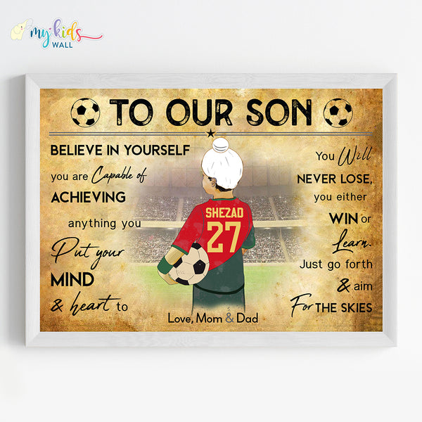 Load image into Gallery viewer, &#39;Football Player&#39; Sikh Boy Personalized Motivational Wall Art (Framed)
