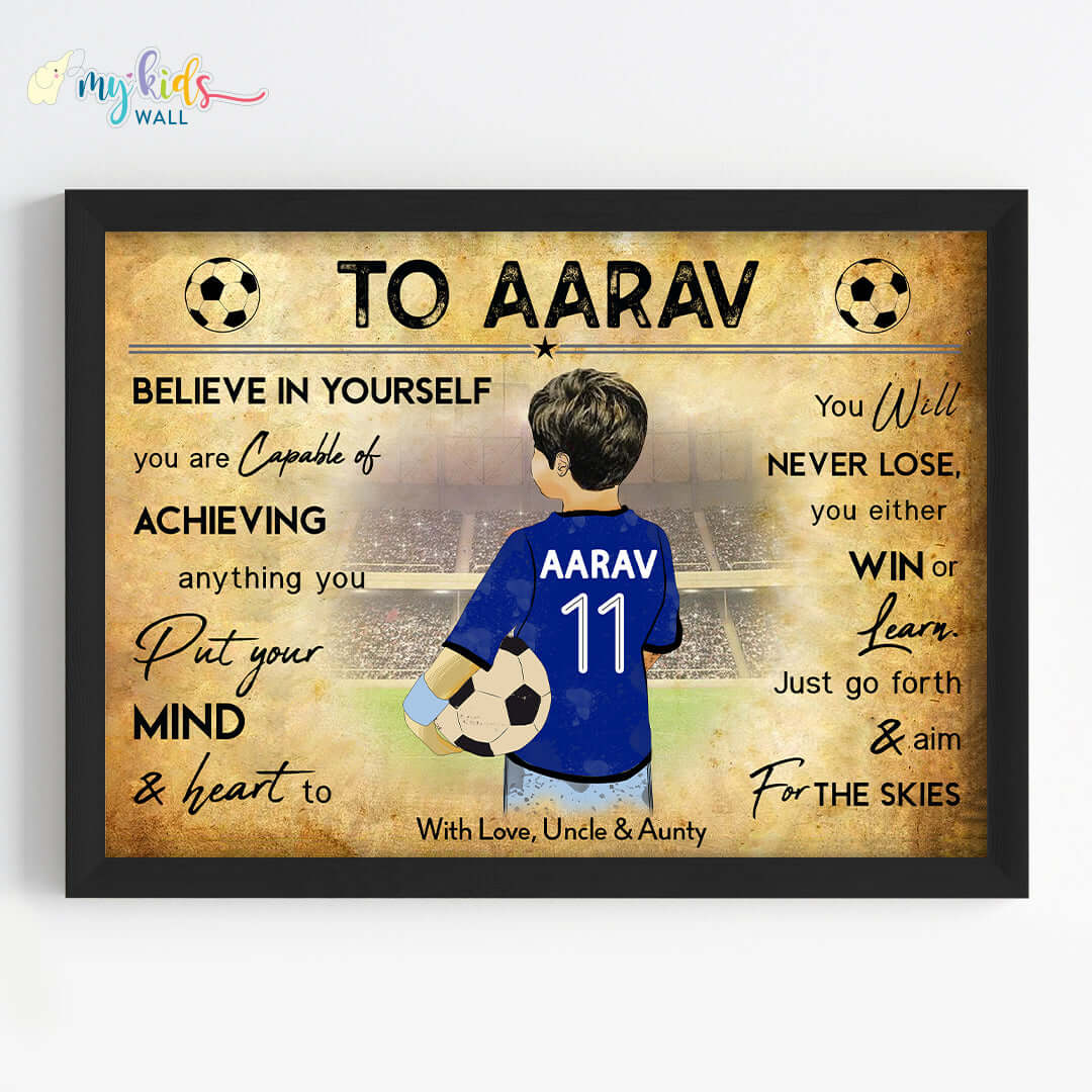 France Motivational football player boy wall art black frame