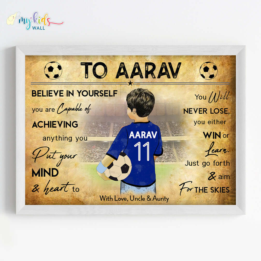 France Motivational football player boy wall art white frame