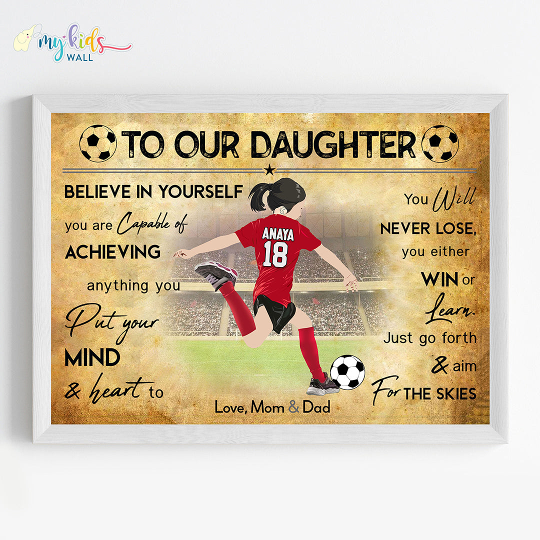 Football Player Girl Free Kick Personalized Motivational Wall Art (Framed)