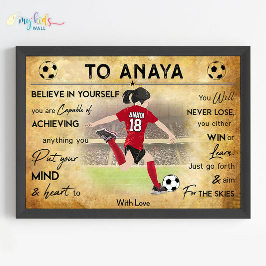 Football Player Girl Free Kick Personalized Motivational Wall Art (Framed)