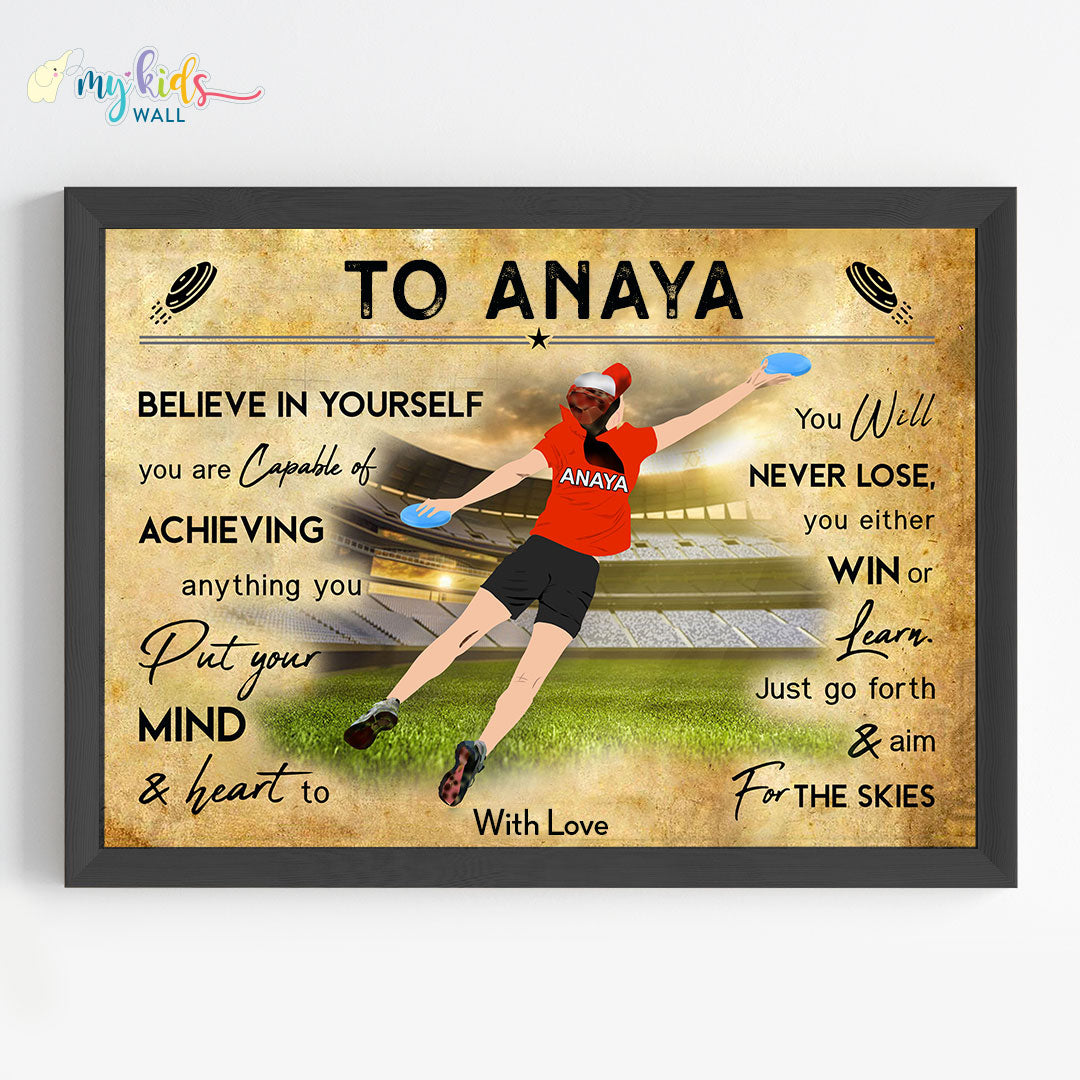 Frisbee Player Girl Personalized Motivational Wall Art (Framed)