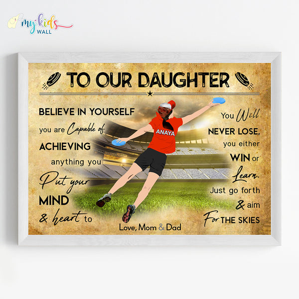 Load image into Gallery viewer, &#39;Frisbee Player&#39; Girl Personalized Motivational Wall Art (Framed)
