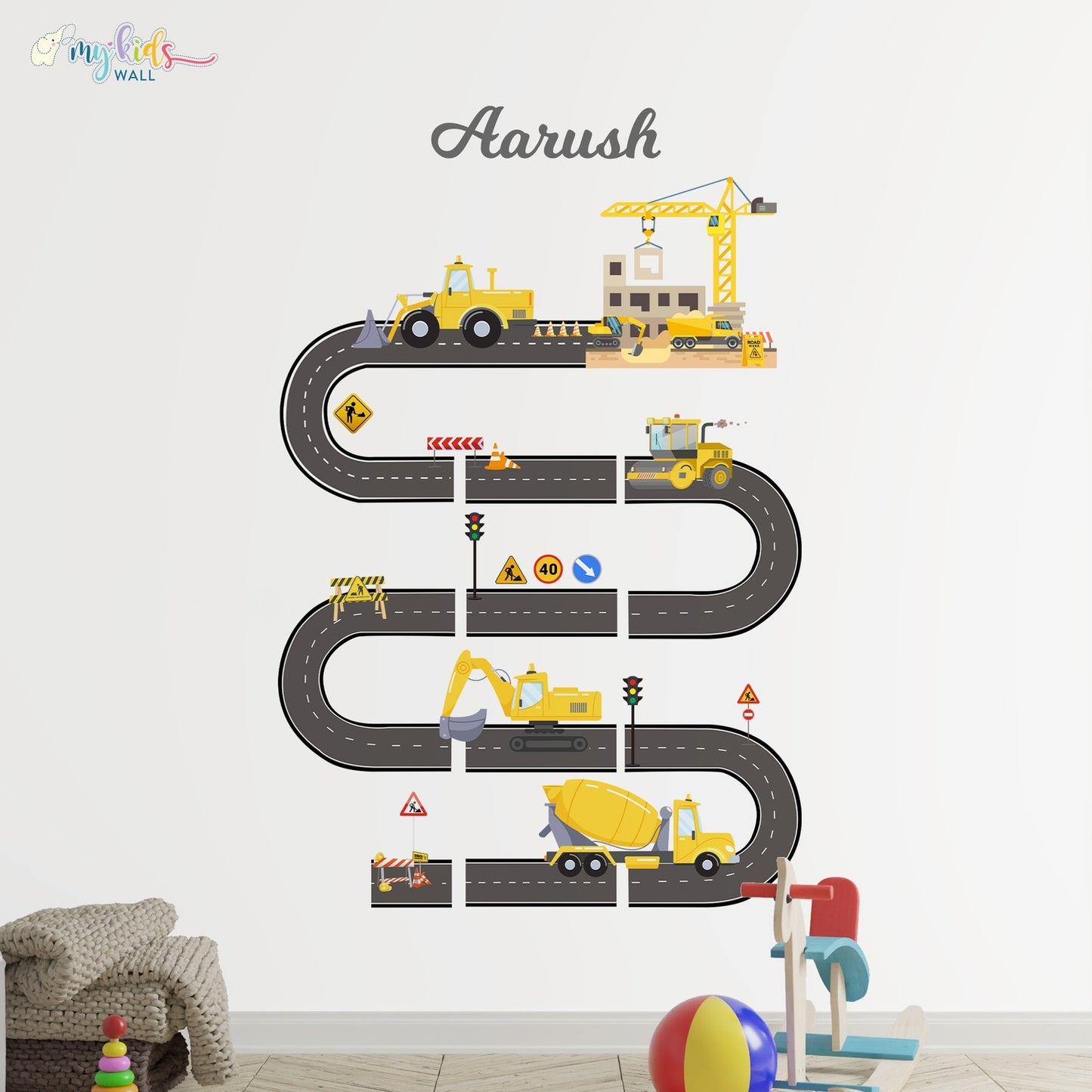 Fun Construction Themed Personalized Wall Stickers