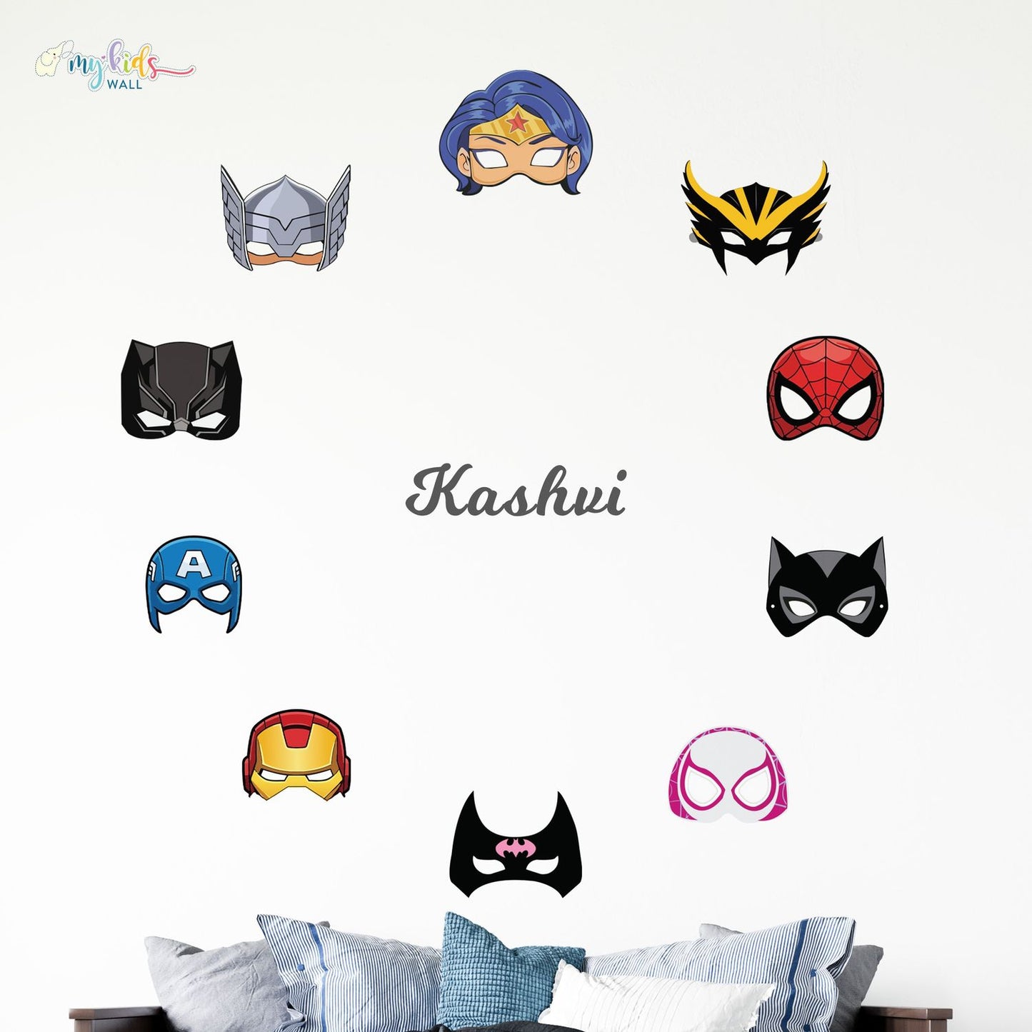 Girl Superheroes Face Masks Personalized Wall Stickers