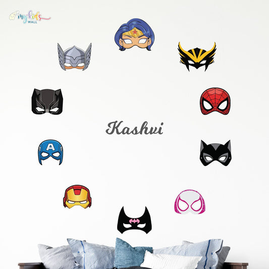Girl Superheroes Face Masks Personalized Wall Stickers