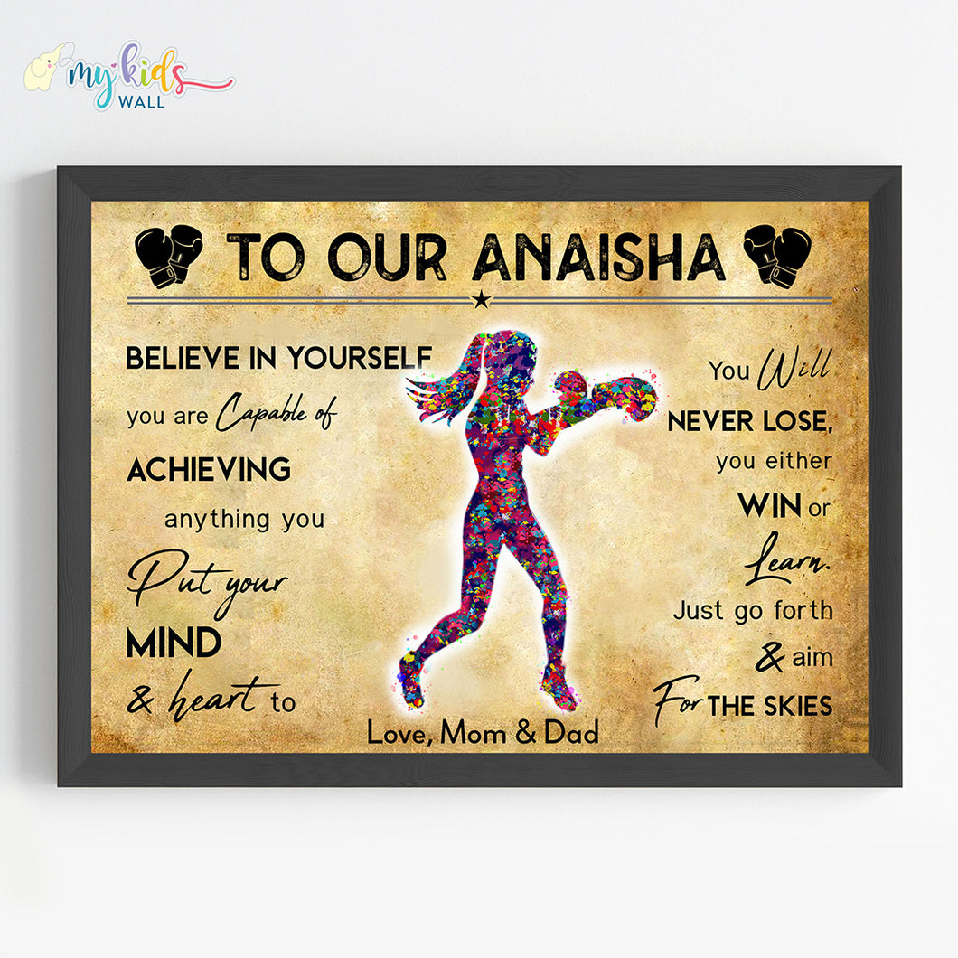 'Boxer Girl' Personalized Motivational Wall Art (Framed) New