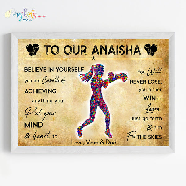 Load image into Gallery viewer, &#39;Boxer Girl&#39; Personalized Motivational Wall Art (Framed) New

