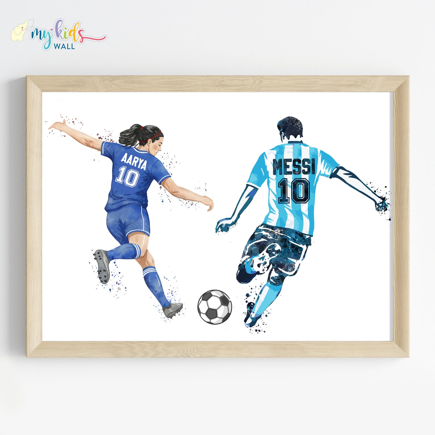 Girl Playing Football with Messi Personalized Wall Art (Framed)