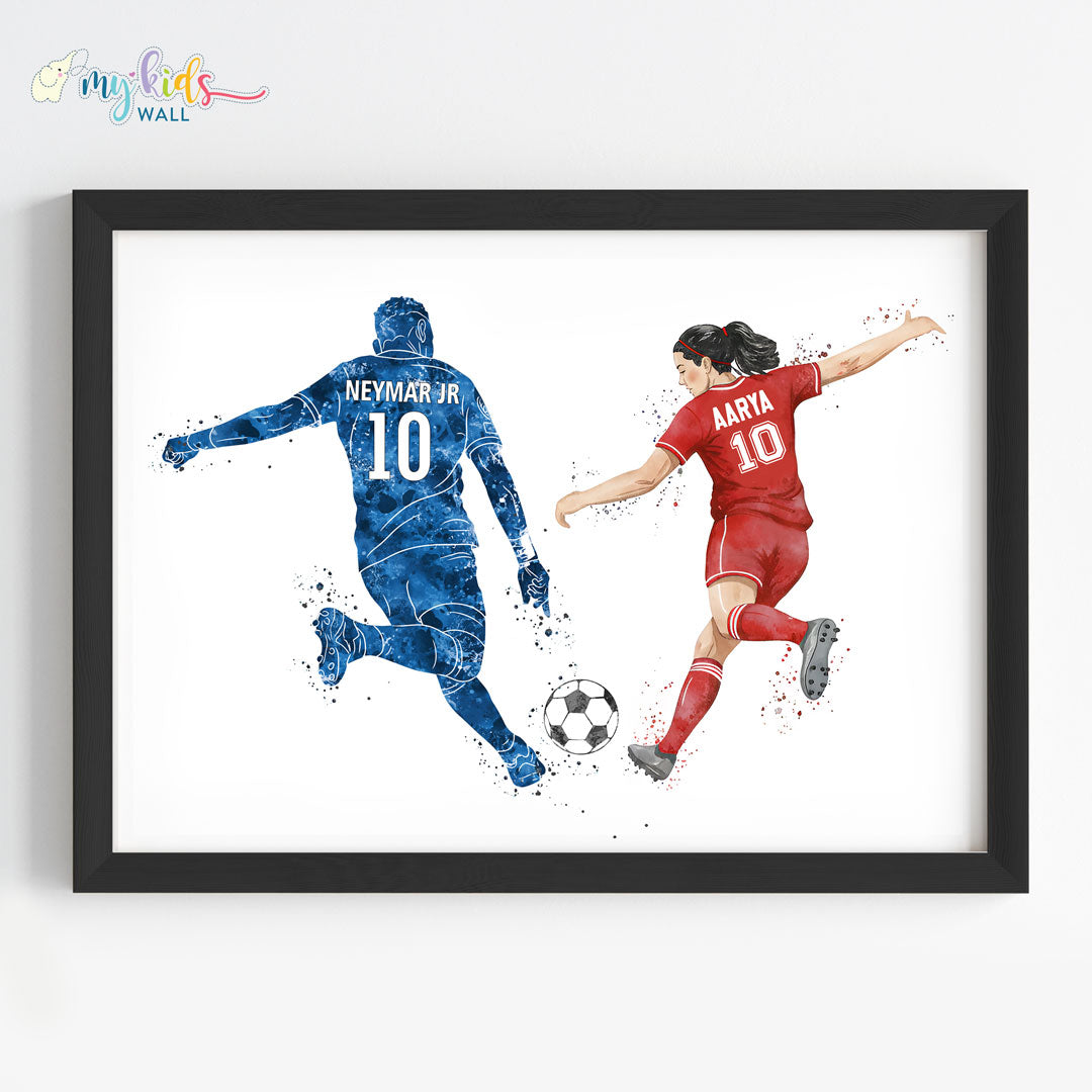 Girl Playing Football with Neymar Personalized Wall Art (Framed)