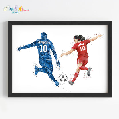 Girl Playing Football with Neymar Personalized Wall Art (Framed)