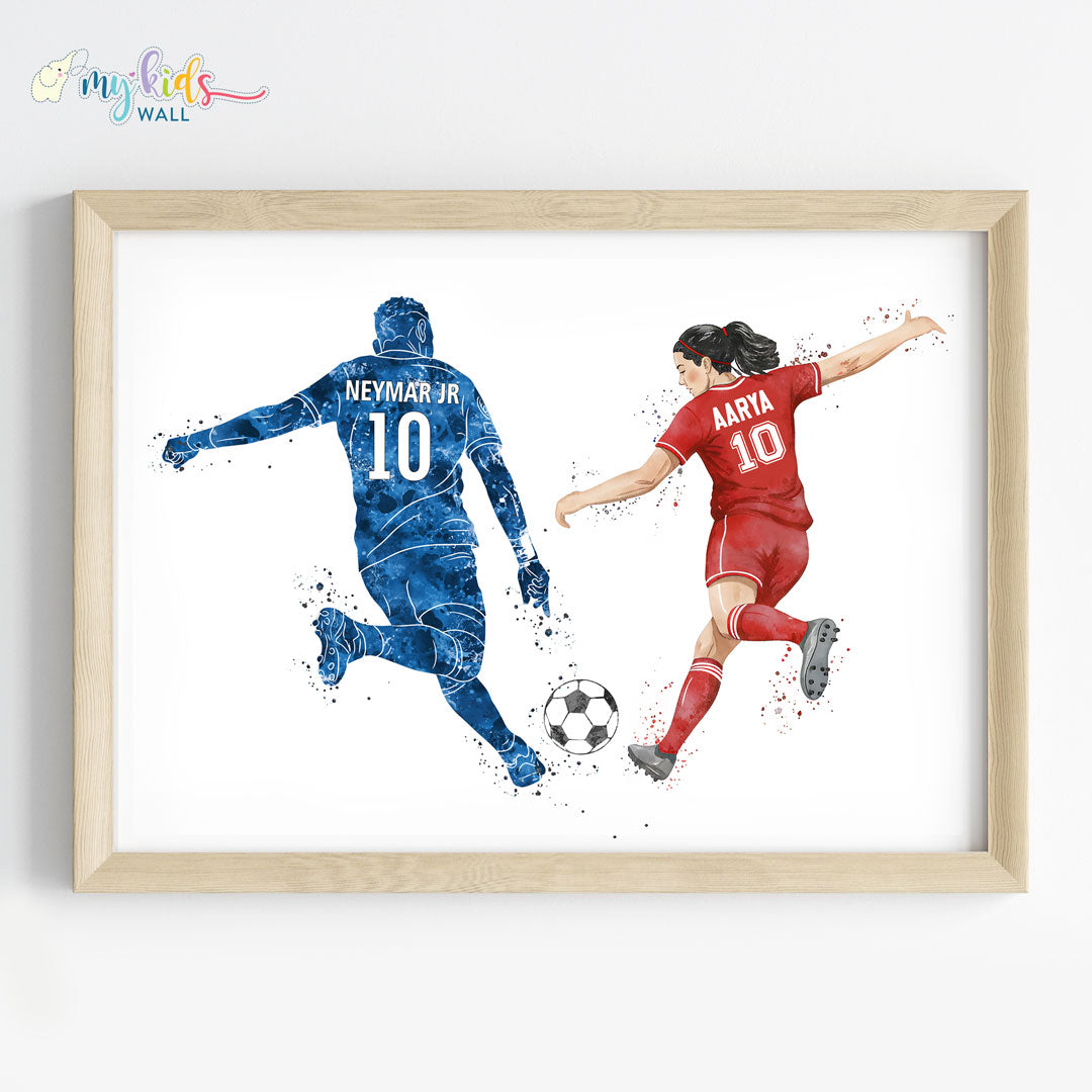 Girl Playing Football with Neymar Personalized Wall Art (Framed)