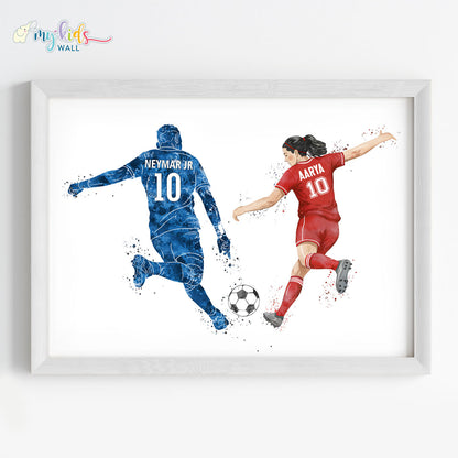 Girl Playing Football with Neymar Personalized Wall Art (Framed)
