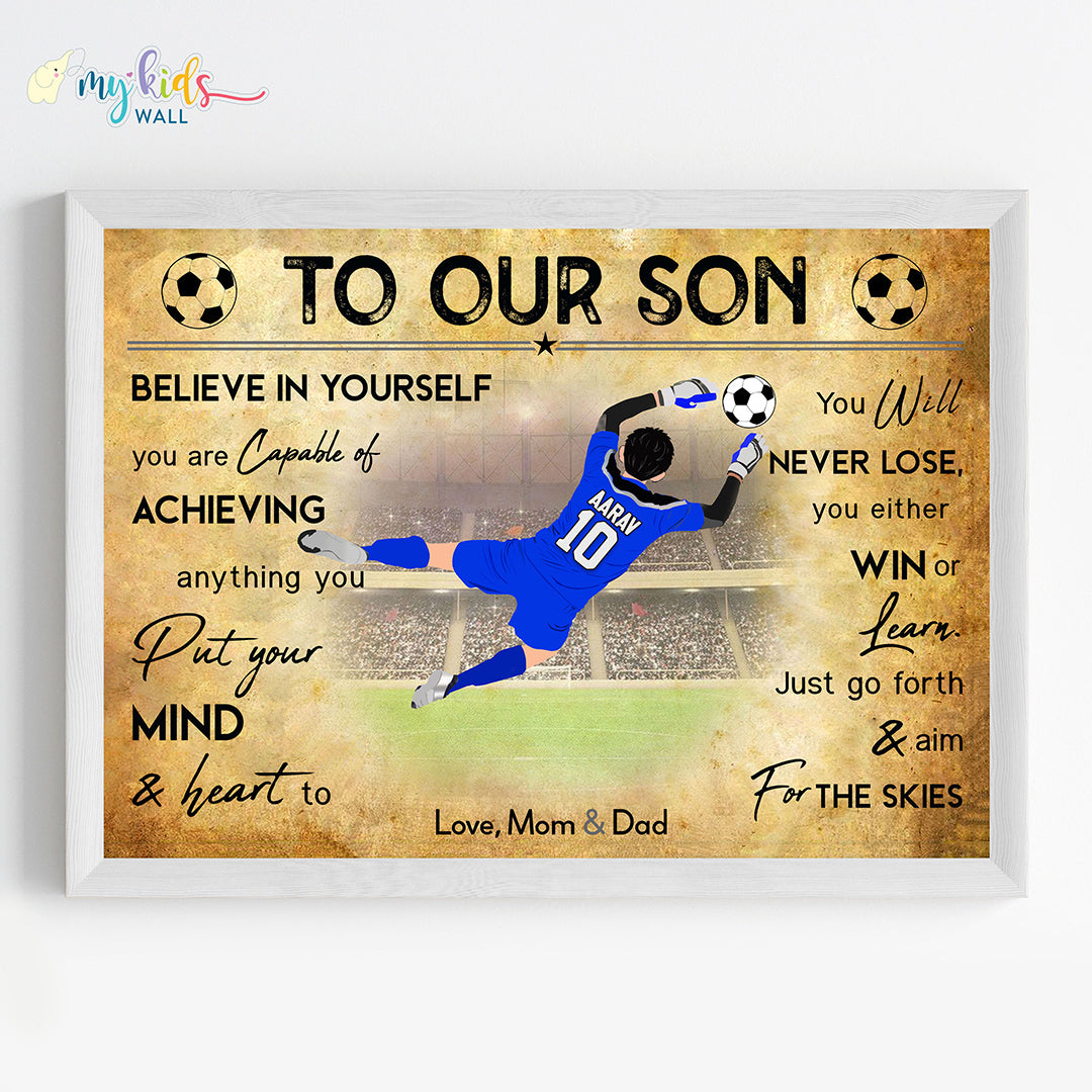 Football Goalkeeper Boy Personalized Motivational Wall Art (Framed)