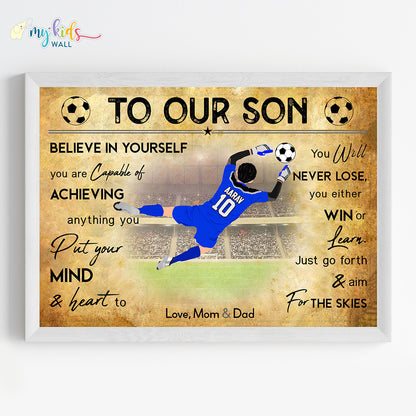 Football Goalkeeper Boy Personalized Motivational Wall Art (Framed)