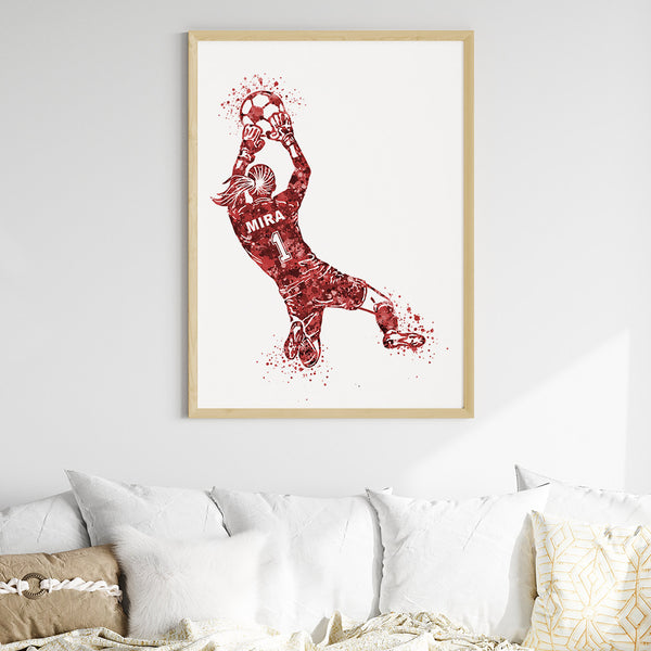 Load image into Gallery viewer, &#39;Football Goalkeeper&#39; Girl Personalized Wall Art (Big Frame)

