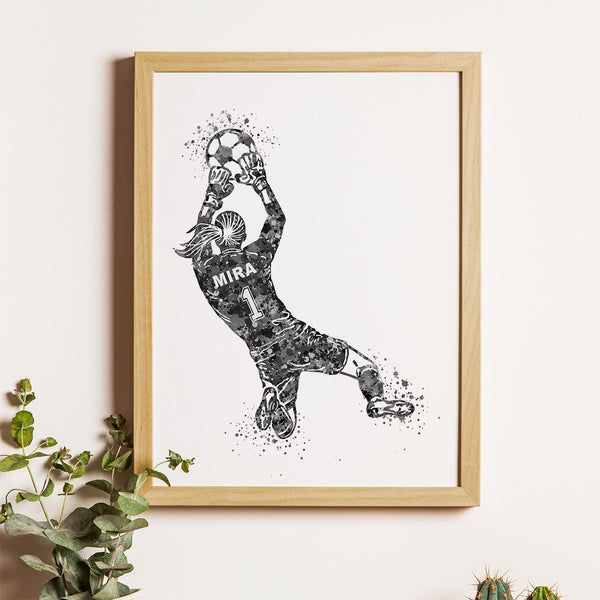 Load image into Gallery viewer, &#39;Football Goalkeeper&#39; Girl Personalized Wall Art (Framed)
