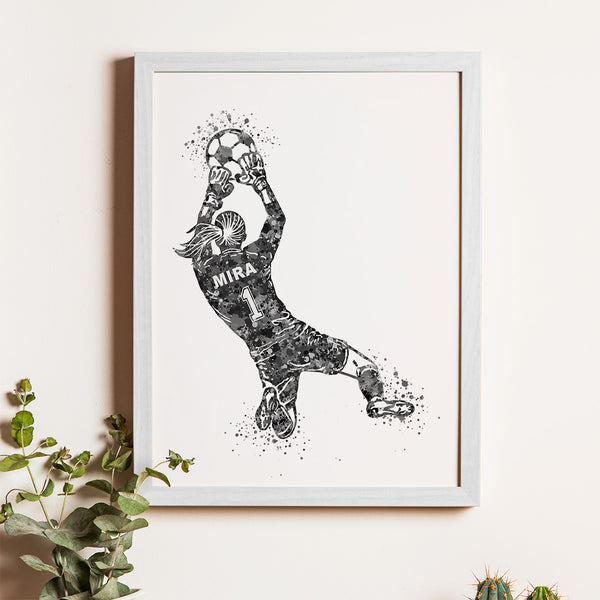 Load image into Gallery viewer, &#39;Football Goalkeeper&#39; Girl Personalized Wall Art (Framed)
