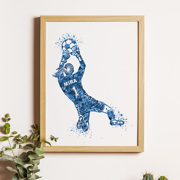 Load image into Gallery viewer, &#39;Football Goalkeeper&#39; Girl Personalized Wall Art (Framed)
