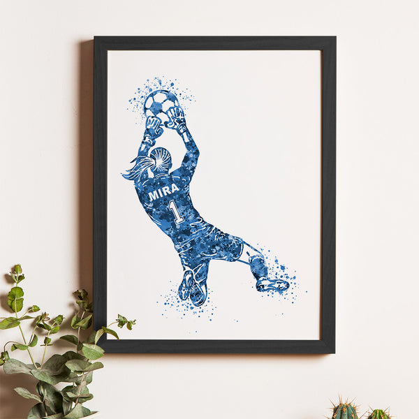 Load image into Gallery viewer, &#39;Football Goalkeeper&#39; Girl Personalized Wall Art (Framed)
