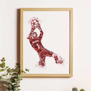 'Football Goalkeeper' Girl Personalized Wall Art (Framed)
