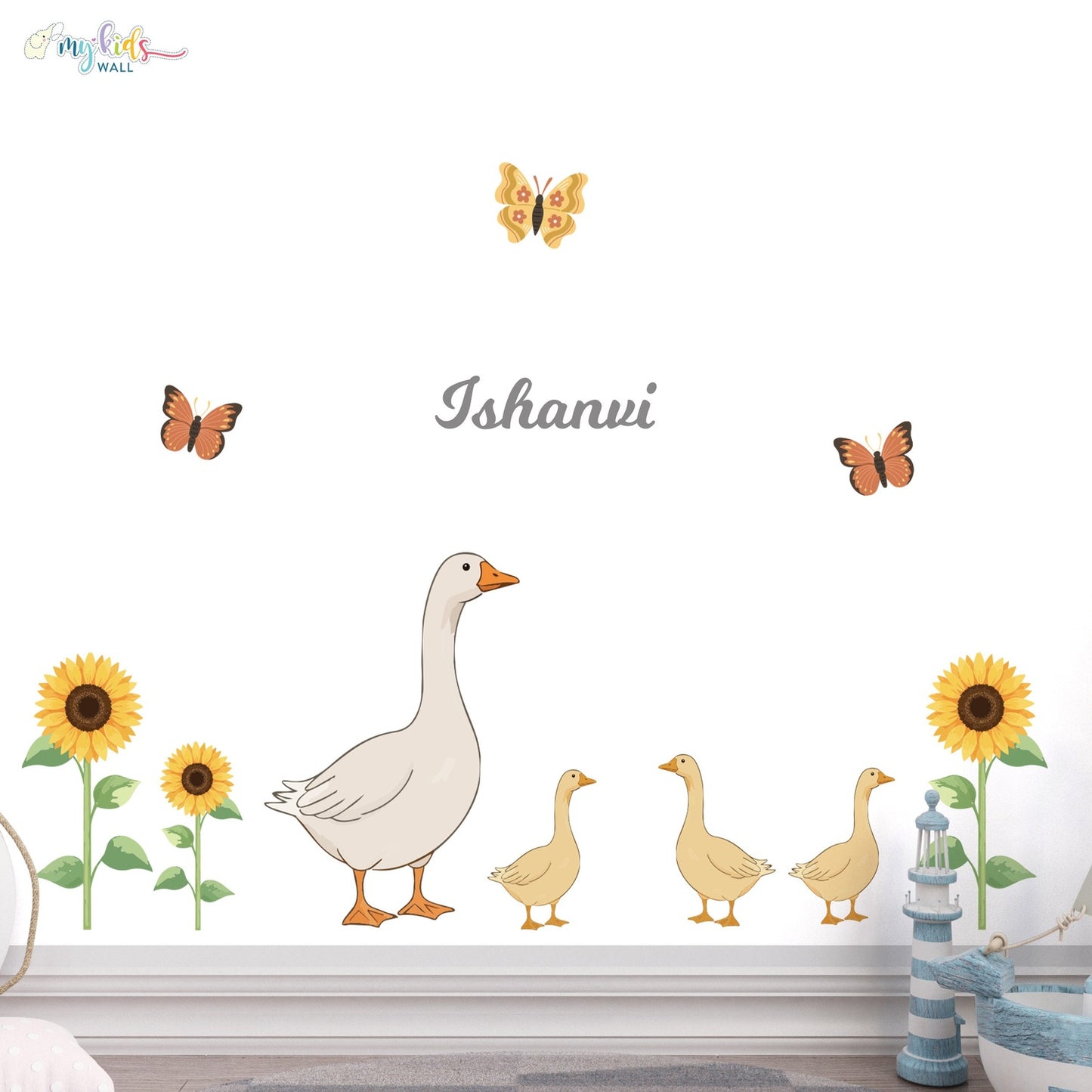 Goose Family & Sunflowers Personalized Wall Stickers