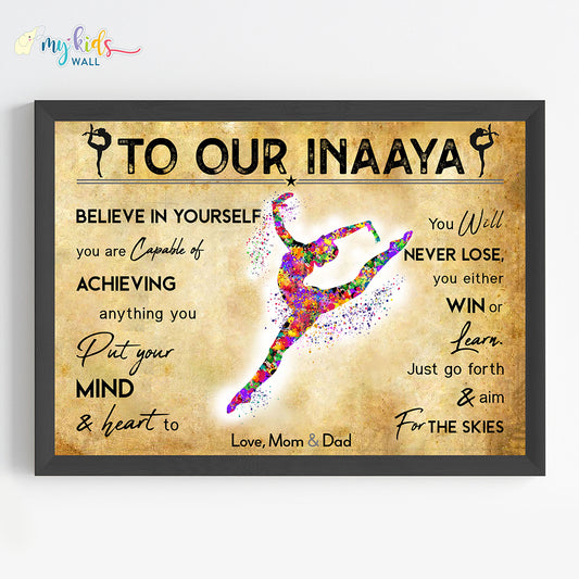 Gymnastics Girl Personalized Motivational Wall Art (Framed)