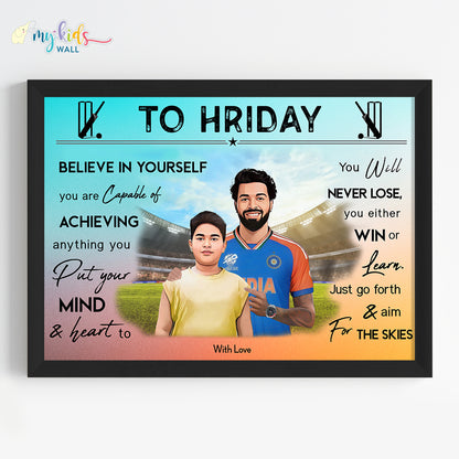 Cricket Champ with Hardik Pandya Personalized Motivational Portrait (Framed) New