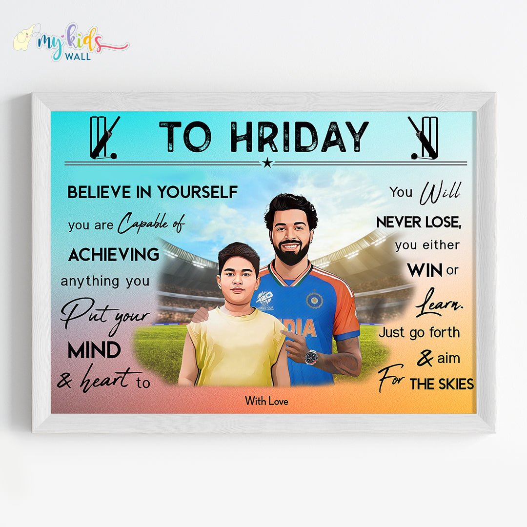 Cricket Champ with Hardik Pandya Personalized Motivational Portrait (Framed) New