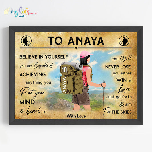 Hiking Girl Personalized Motivational Wall Art (Framed)