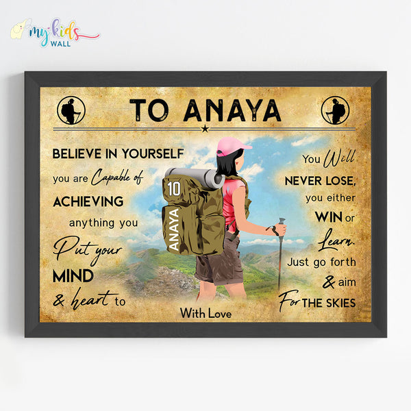 Load image into Gallery viewer, &#39;Hiking Girl&#39; Personalized Motivational Wall Art (Framed)
