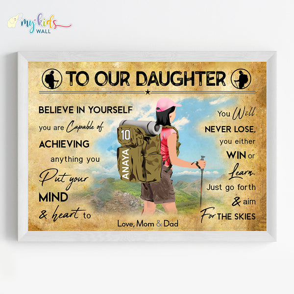 Load image into Gallery viewer, &#39;Hiking Girl&#39; Personalized Motivational Wall Art (Framed)
