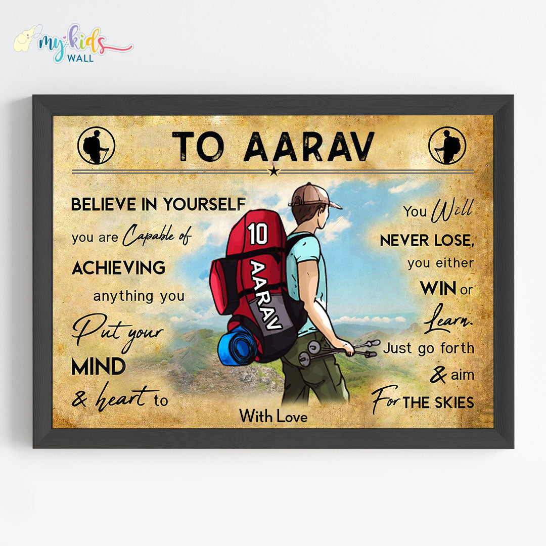 Hiking Boy Personalized Motivational Wall Art (Framed)