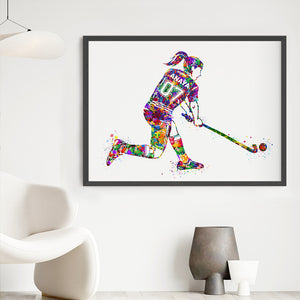 'Hockey Player' Girl Personalised Wall Art (Big Frame)