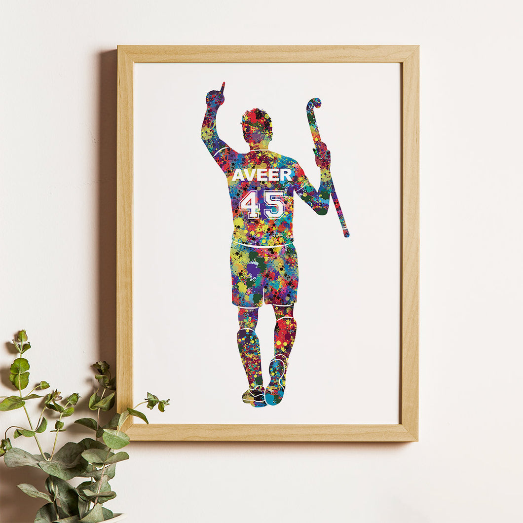 'Hockey Player' Winner Personalised Wall Art (Framed)