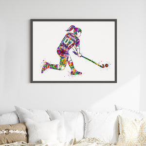 'Hockey Player' Girl Personalised Wall Art (Big Frame)