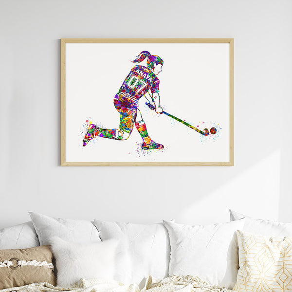 Load image into Gallery viewer, &#39;Hockey Player&#39; Girl Personalised Wall Art (Big Frame)
