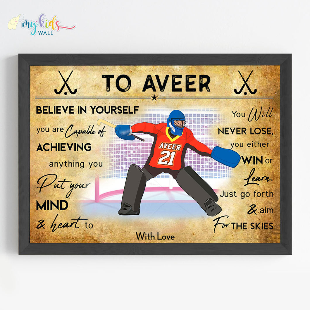 'Hockey Goalkeeper' Personalized Motivational Wall Art (Framed)