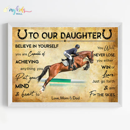 Horse Rider Girl Personalized Motivational Wall Art (Framed)