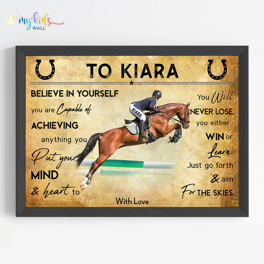 Horse Rider Girl Personalized Motivational Wall Art (Framed)