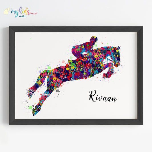 Horse Rider Multicolor Personalized Wall Art (Framed)