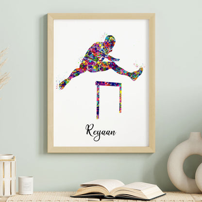 Hurdling Runner Personalized Wall Art (Framed)