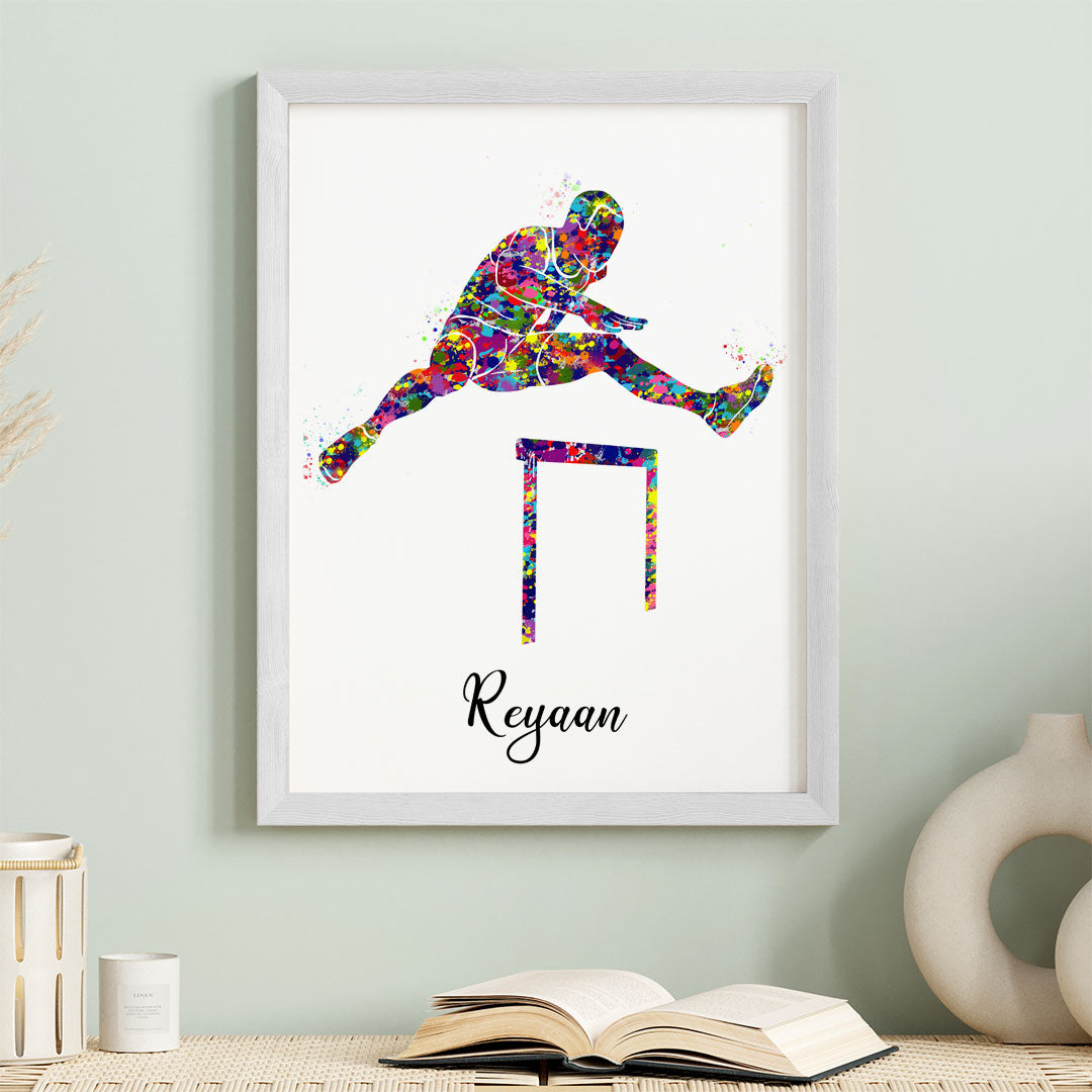 Hurdling Runner Personalized Wall Art (Framed)