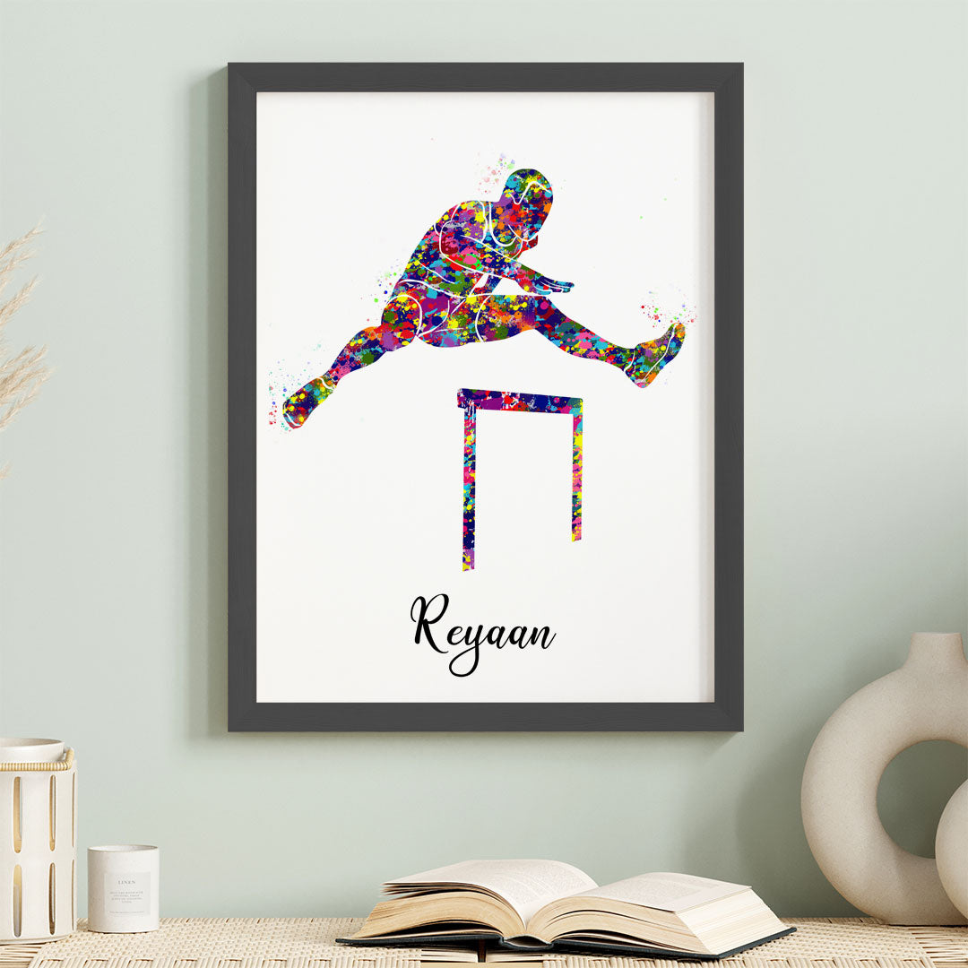 Hurdling Runner Personalized Wall Art (Framed)